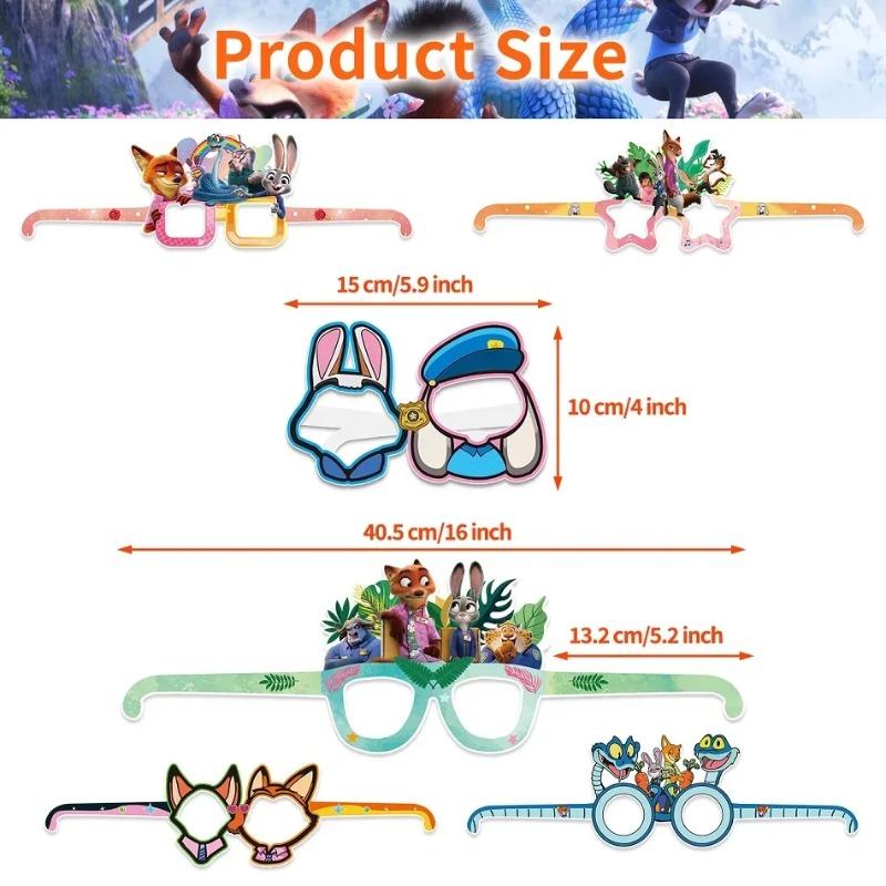 12 pièces Décoration de Fête Disney Zootopia 2 Dessin Animé Prenez des Photos Lunettes en Papier Masques Accessoires Cosplay Fournitures de Fête Joyeux Anniversaire