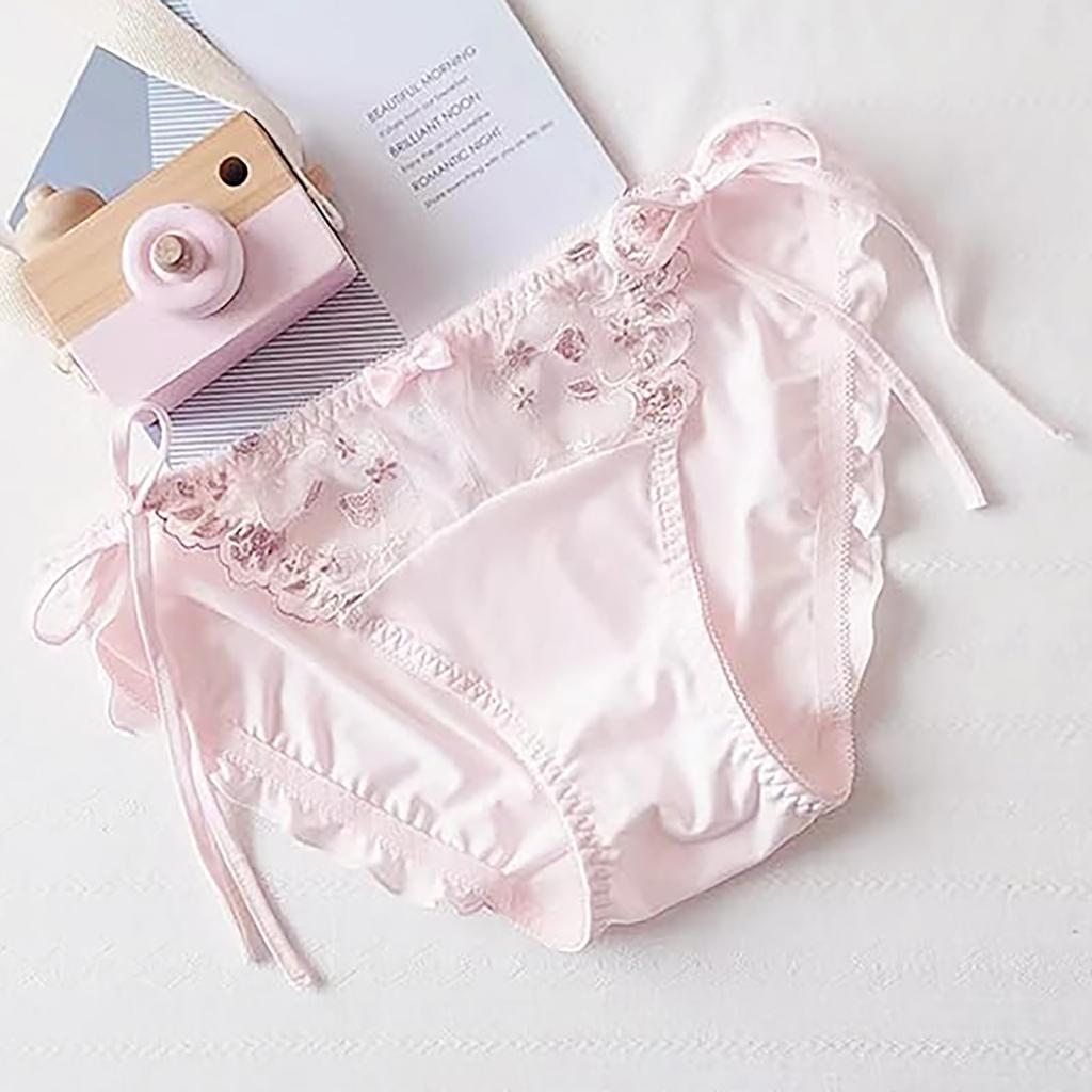 Lolita House Satin Size Milky Thick String Sexy Lace Cute Triangle Barely Sexy Cute Set of 3 Panties, M, White, Panties, Underwear, Women's Panties,