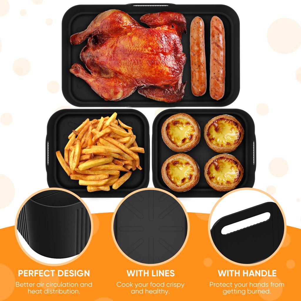 3pcs Air Fryers Oven Baking Liners Heat Tray Silicone Basket Silicone Mold Pizza Mat Replacement Grill Pan Kitchen Accessories
