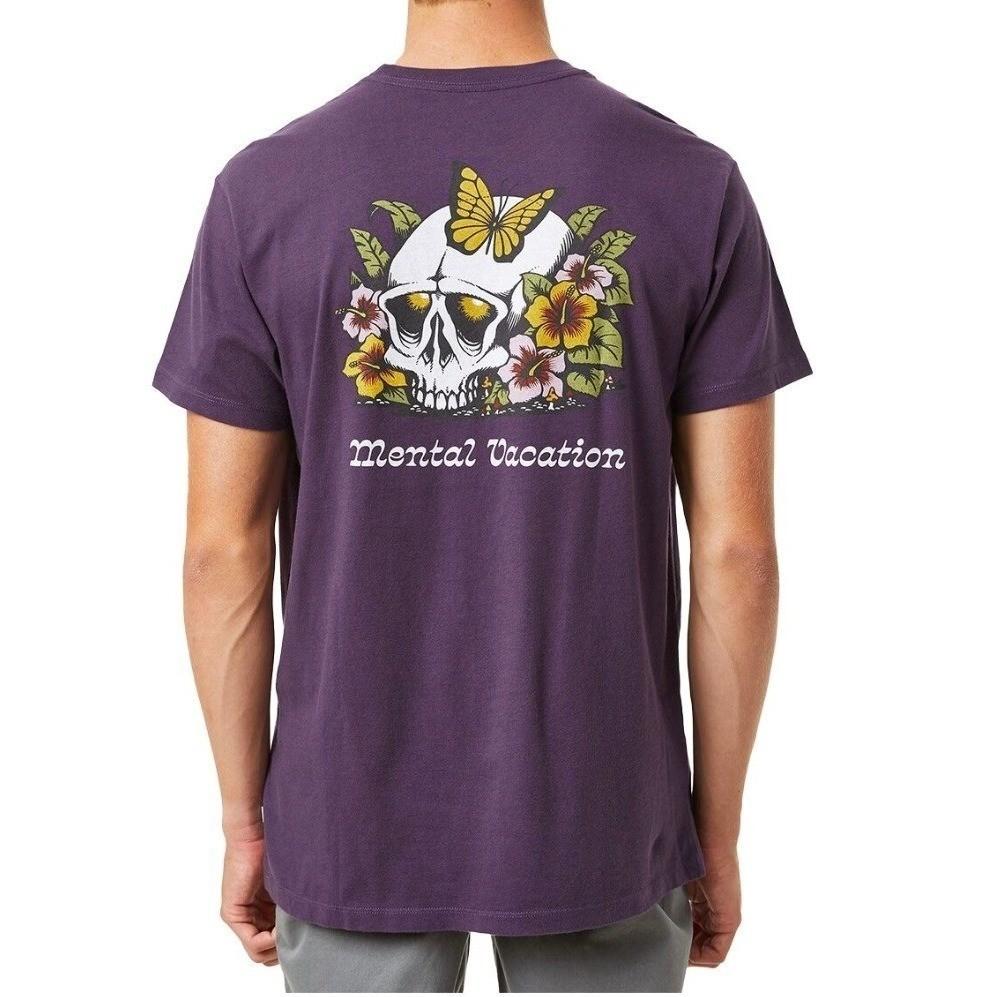 Katin Somber Short Sleeve T-Shirt Purple Organic Cotton Skull Butterfly Sz SM S разноцветный