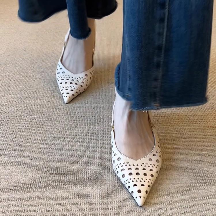 4cm fashion hollow breathable hole sandals women's summer wear simple temperament versatile pointed light mouth commuting shoes