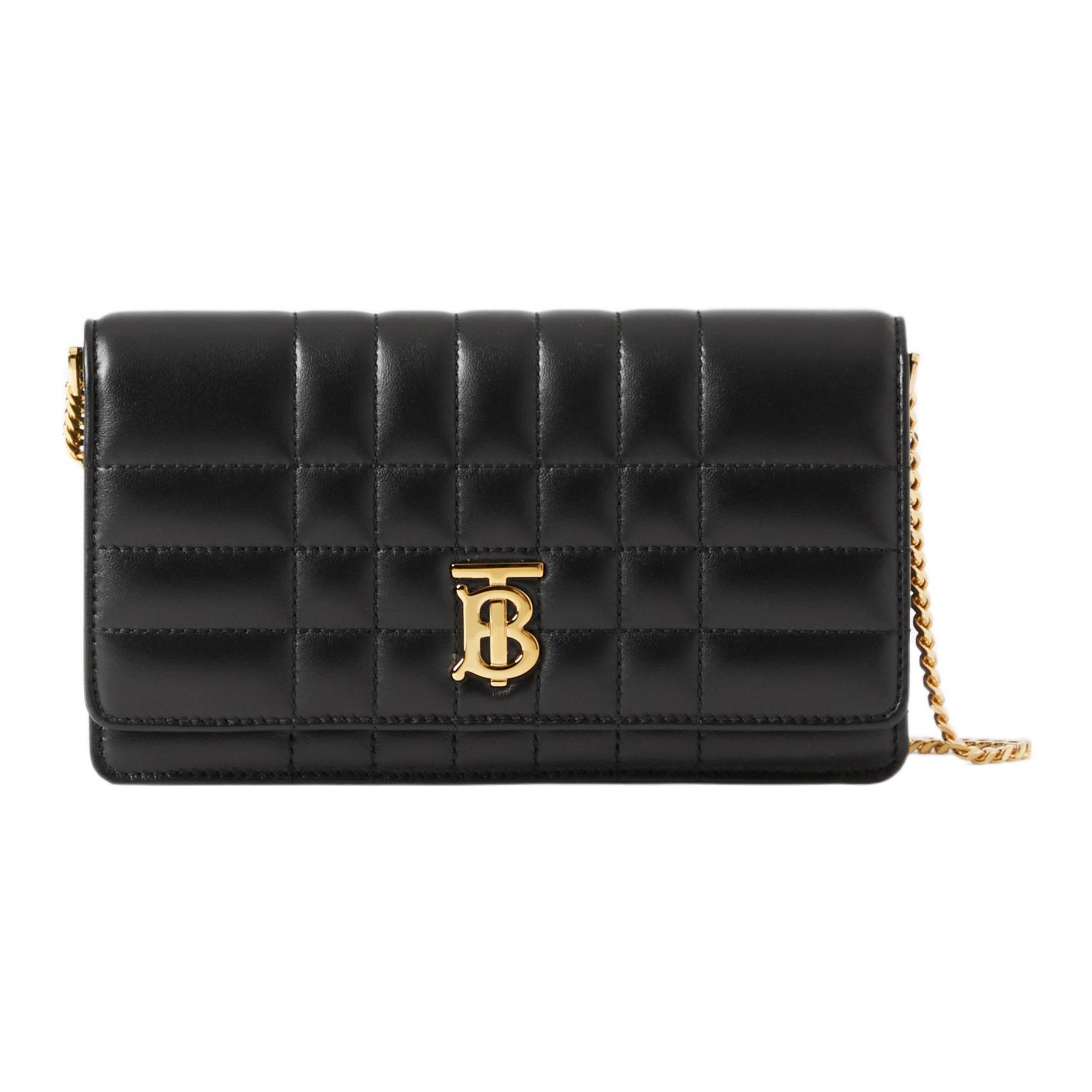 

Burberry Black Quilted Leather TB Monogram Chain Wallet Crossbody Bag With Gold Hardware For Daily Use Basic Set (Bag+Dust Bag)
