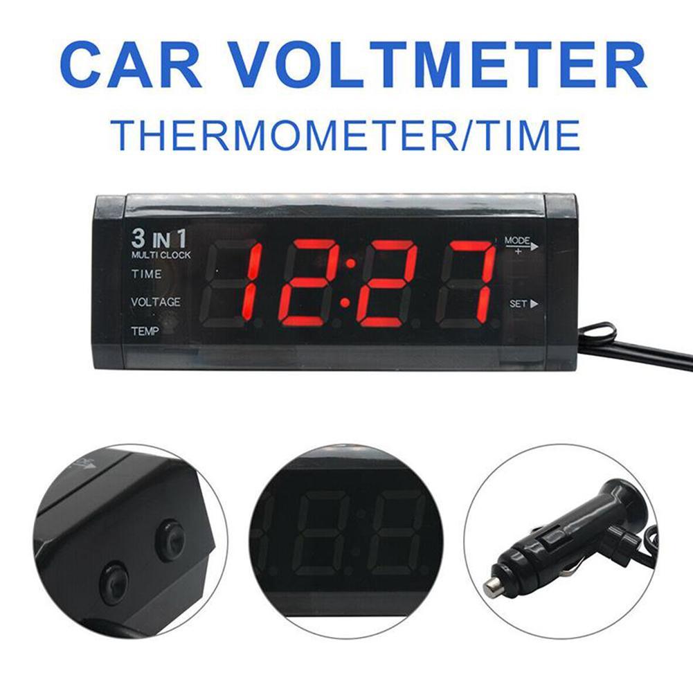 12V 3 In 1 Auto Automobile LED Digital Voltmeter Thermometer * Accessories * 15mm Clock Digital Clock Display Clock 78 Car U5M2