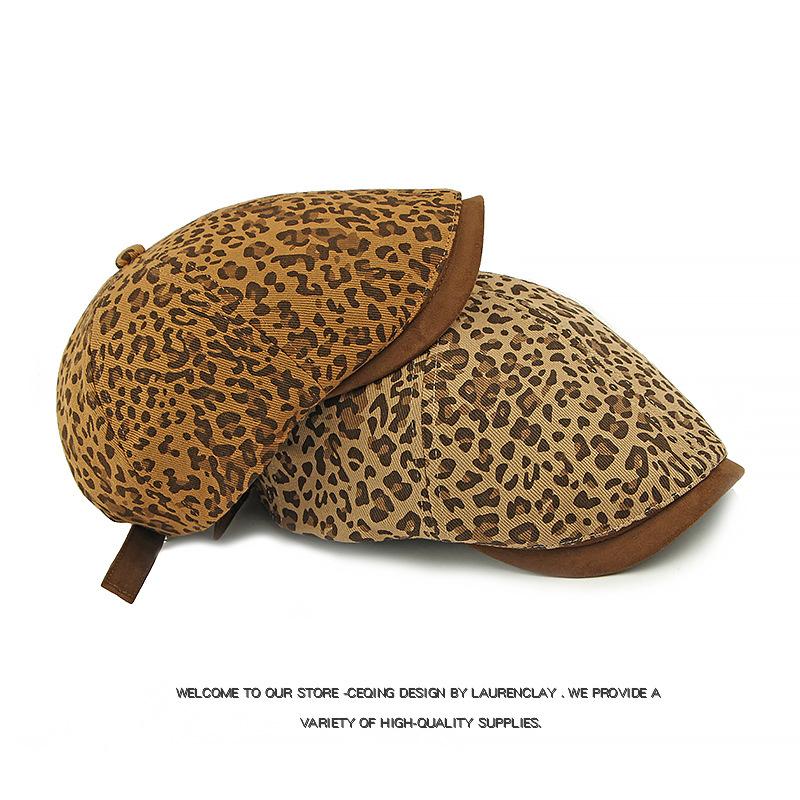 Spring Autumn Leopard Hat Women's Retro Beret Six-Piece Cap Painted Hat Newsboy Cap