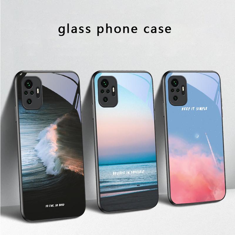 Dark colored seawater For Redmi Note 14 Pro+ 13 Pro 8 9 9S 12S 10 Pro 11 12 13C 14C A3 12 13 K60 Ultra Black Glass Phone Case