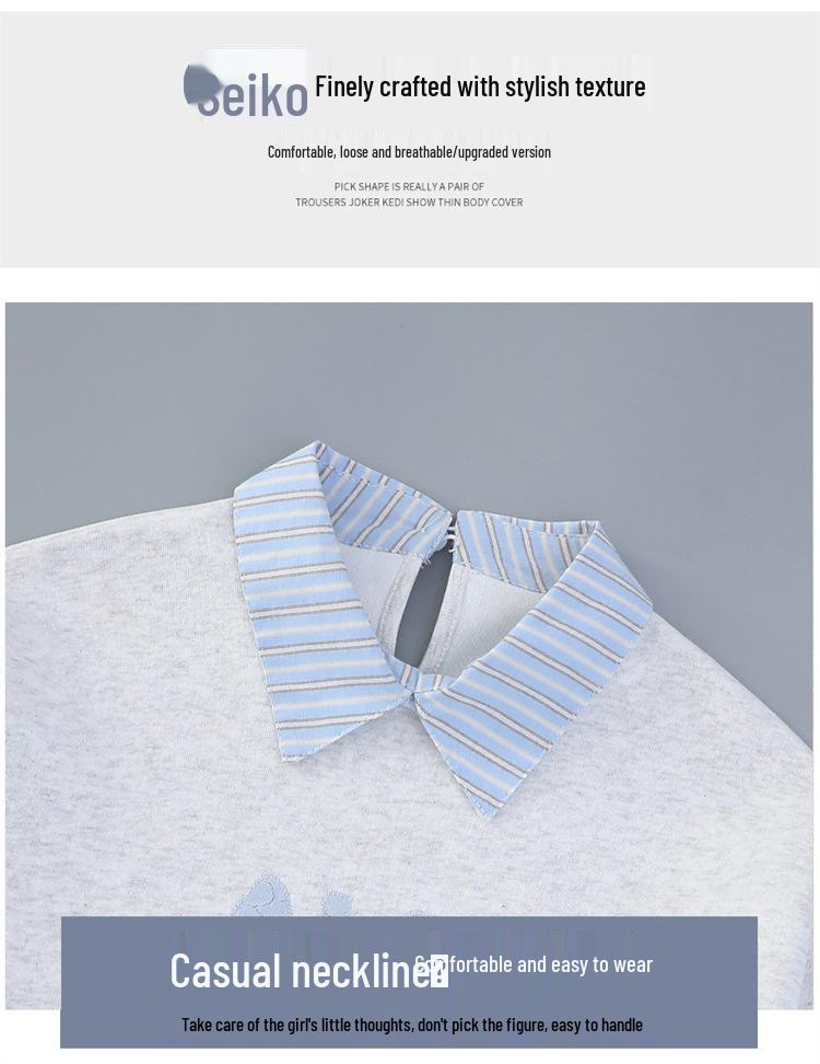 Girls' 2025 Autumn/Winter POLO-Style Two-Piece Sweatshirt for Middle Schoolers