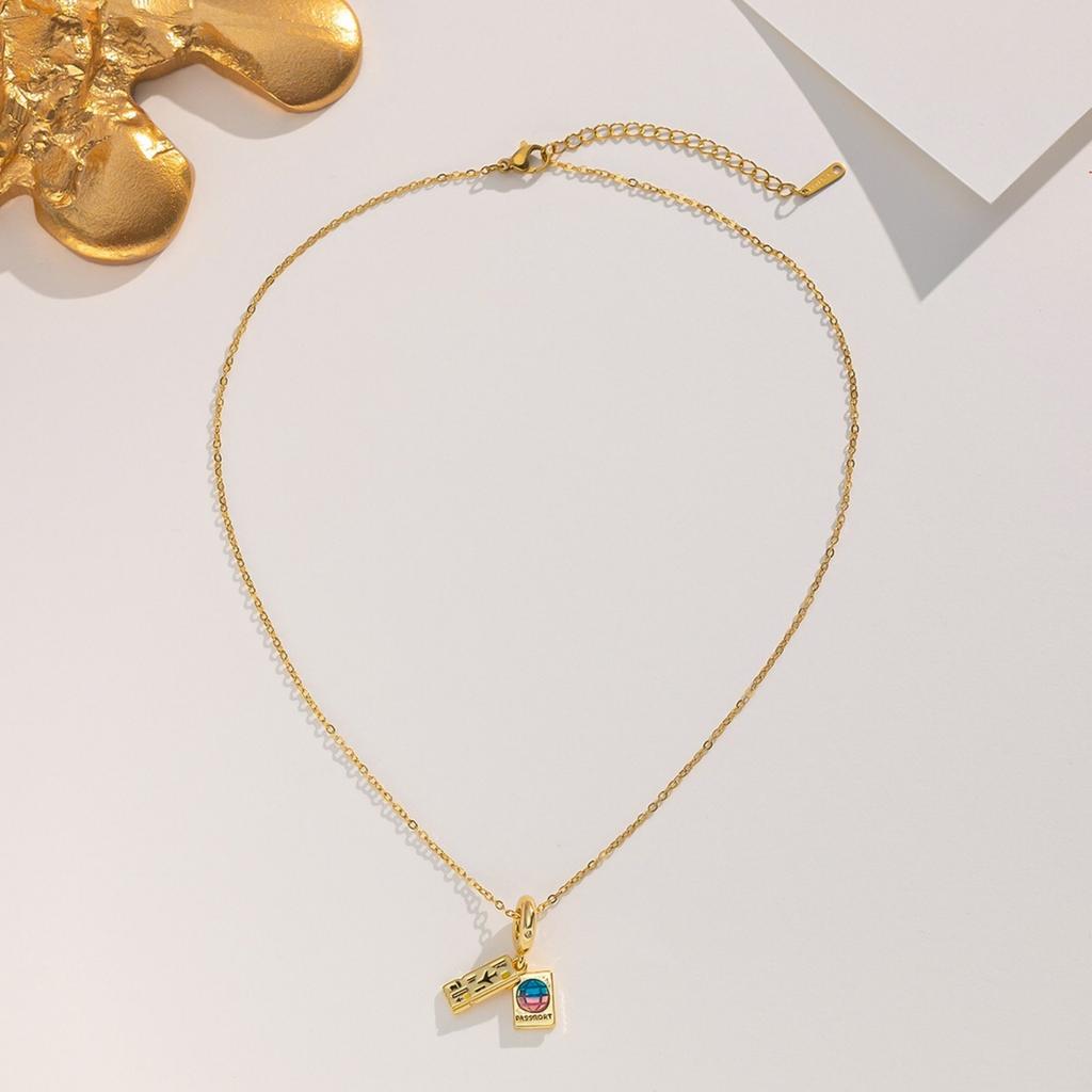 Doreen Box 1pc Gold Plated Moon Star Charm Necklace Stainless Steel & Brass For Women Stylish Dainty Jewelry Gift 40cm + 5cm