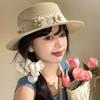 Butterfly Knot Flat Top Straw Hat for Women's Summer New Flower Lace Hat for Beach Shading and Sun Protection Straw Woven Hat