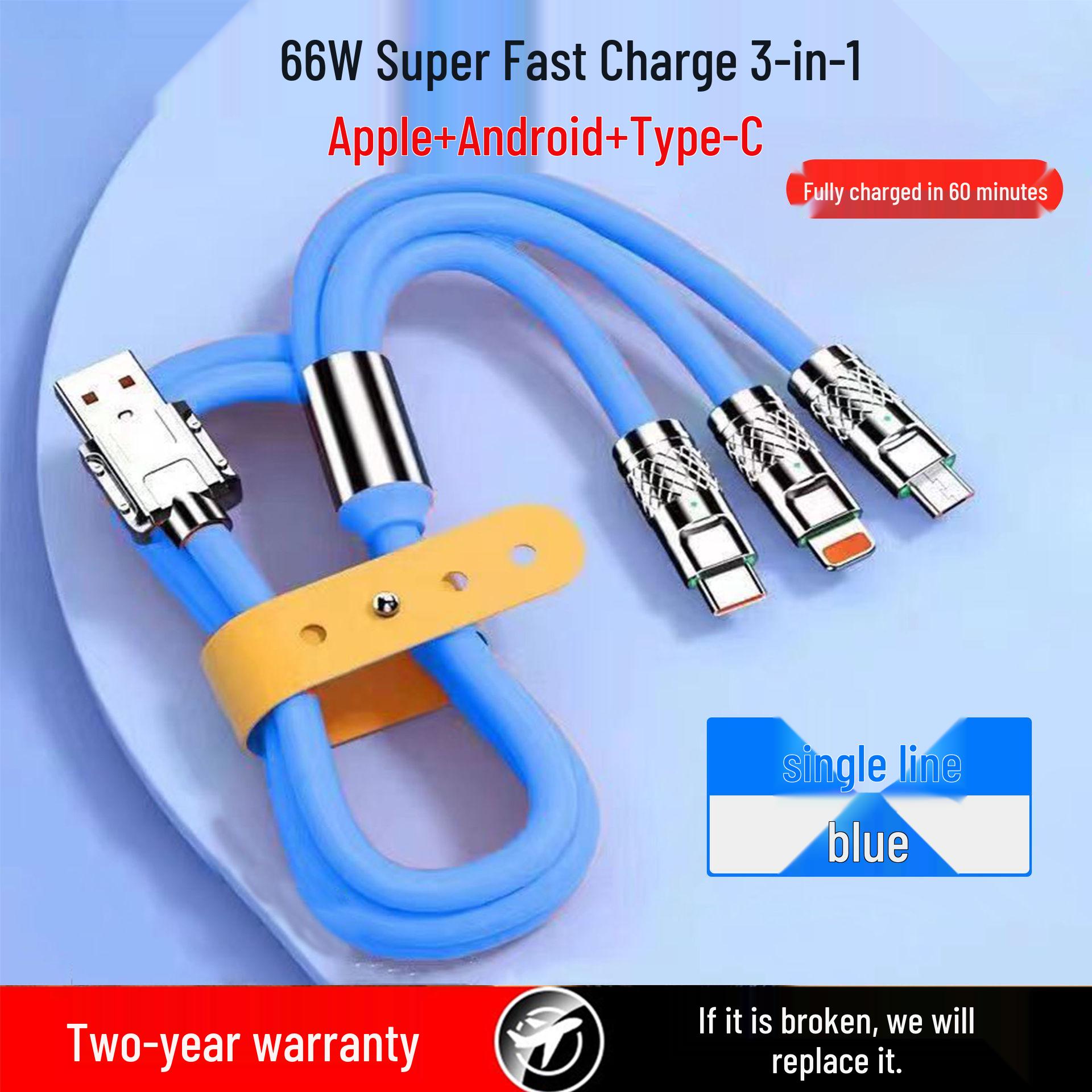 

300 Вт Швидкісний Набір Кабелів 3-в-1 для Apple, OPPO, Huawei та Android - Сумісний з 6A 1.21m Copper Core Three-in-One, Speed Boost 786%