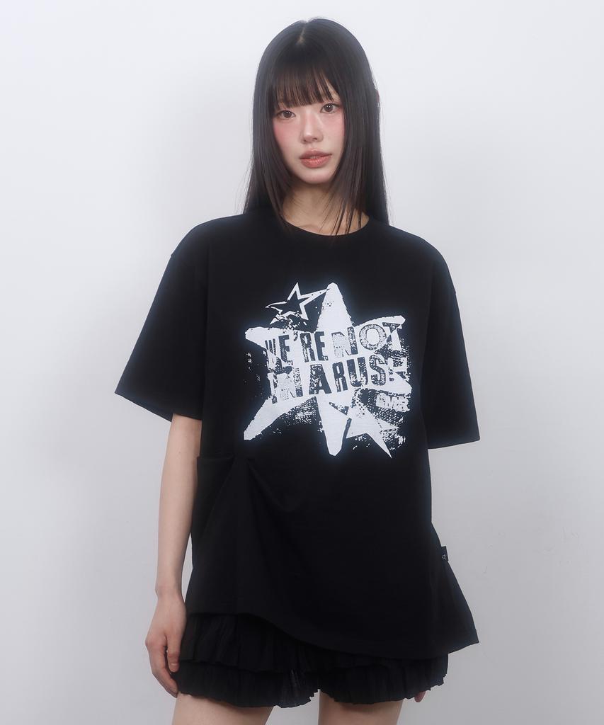 LMR Vintage Star Slub Pintuck Short Sleeve T-Shirt Black