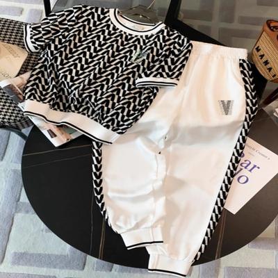 Traje de Moda para Mujer Artículo de Verano, Sensación de Alta Gama, Reductor de Edad Pantalones Casuales de Pierna Atada de Manga Corta Conjunto de Dos Piezas Conjuntos de Pantalones