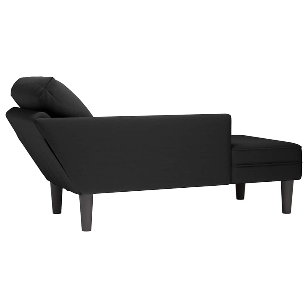 Chaiselongue with Cushion and Right Armrest Black Velvet