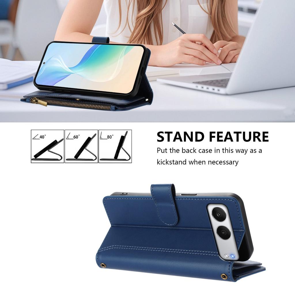 For OnePlus Nord 4 Leather Case 9 Card Slots Zipper Wallet Stand Phone Cover with Wrist Strap