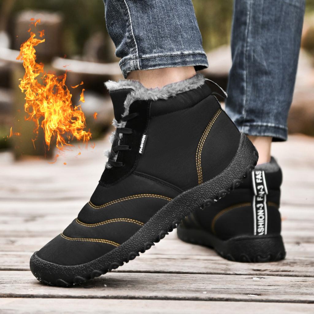 Winter Cotton Boots, Warm and Thick, Plus Size Cotton Shoes with Soft Soles, Men's Mid Top Snow Boots