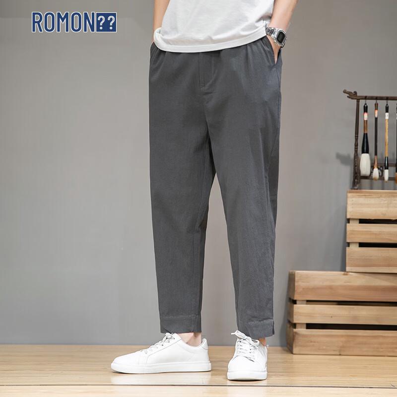 ROMON Men s Linen Blend Loose Straight Cropped Casual Pants M