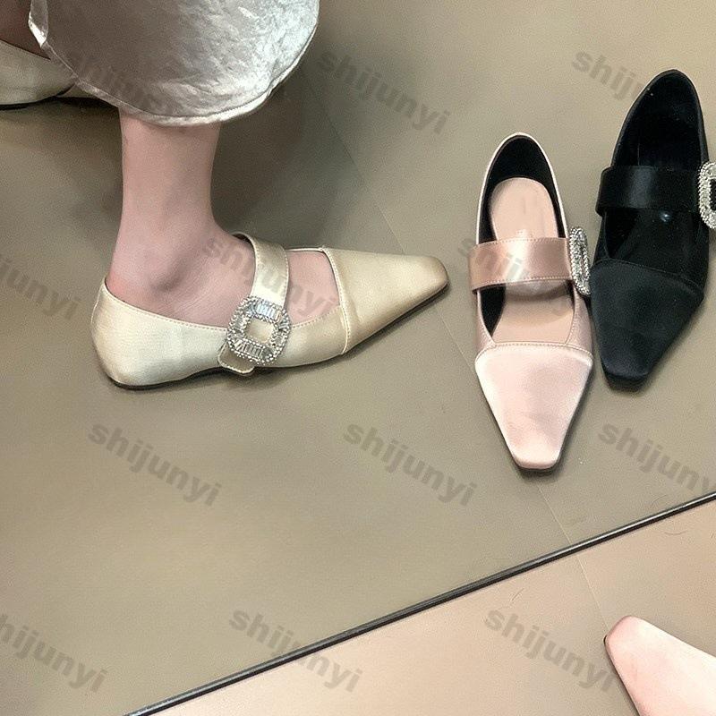 Fashion Women Summer Shoes Non Slip Buckle Strap Mary Jane Shoes 2025 Summer Fashion Rhinestone Lncreased Lnternal Women's Ballet Shoes