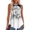 Women's Round Neck Floral Print Vest Versatile Loose Hem Sleeveless T-Shirt Top