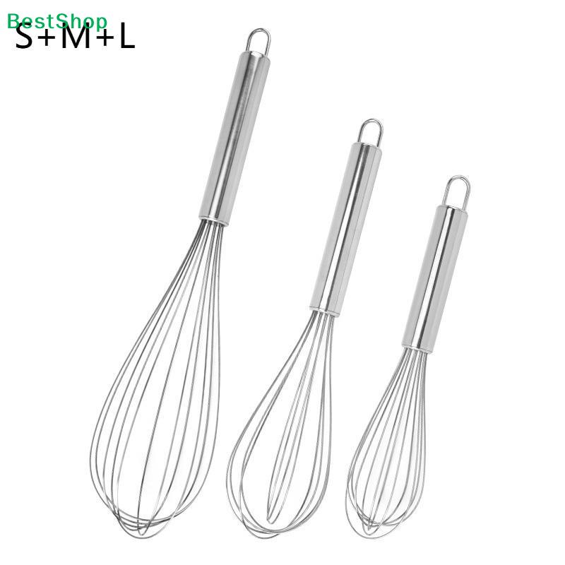 Stainless Steel Whisk Set (S/M/L), Balloon Wire Whisk for Mixing, Whisking Eggs & Baking