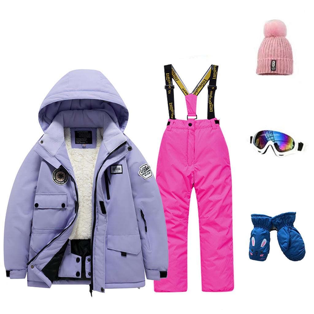 Children's Fashion Skiwear Set Boys' And Girls' Thickened Waterproof Thermal Ski Suit Five-Piece Outfit With Jacket And Trousers