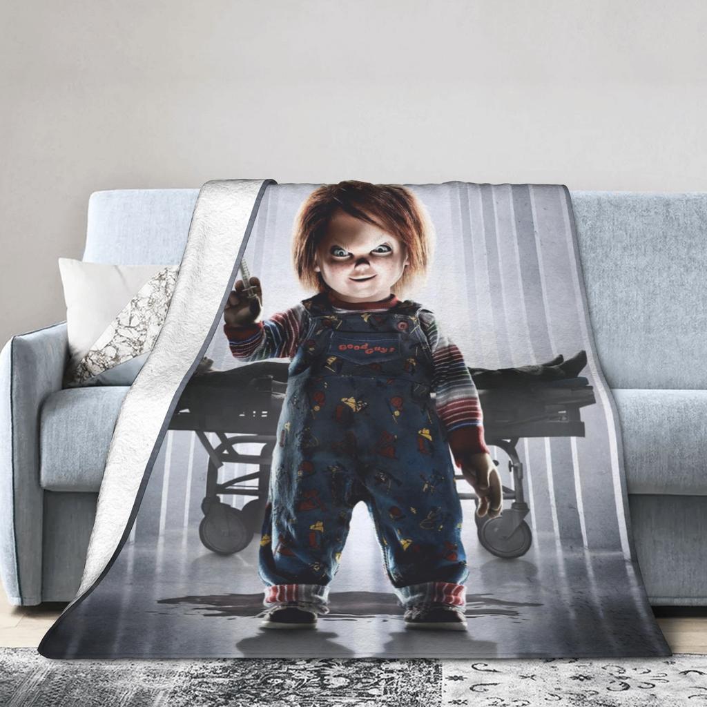 Chucky Horror Movie Knitted Blanket Childs Play Halloween Fuzzy Throw Blanket Home Couch Personalised Soft Warm Bedspread