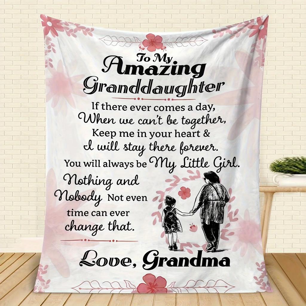 To My Granddaughter Flannel Throw Blanket, Soft Warm Grandma Gift for Sofa Bed, All Season Cozy Nap Blanket, Decor
