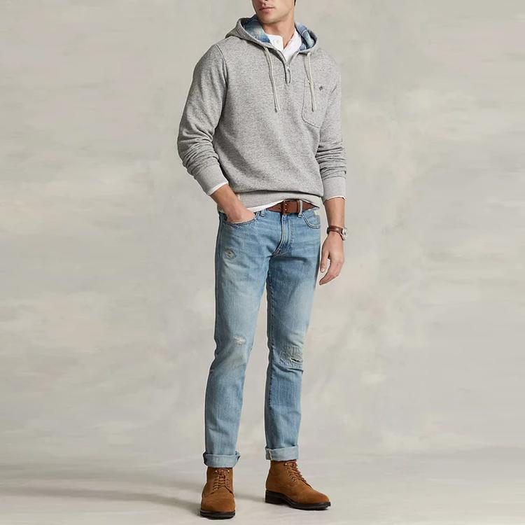 Polo Ralph Lauren Solid Color Drawstring Hooded Long Sleeve Sweatshirt Men sweatshirt Gray 710879071-001