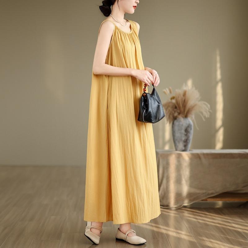 Summer New Wear Free Series Slack Lazy Skirt Minimalist Sleeveless Medium and Long Dress Women