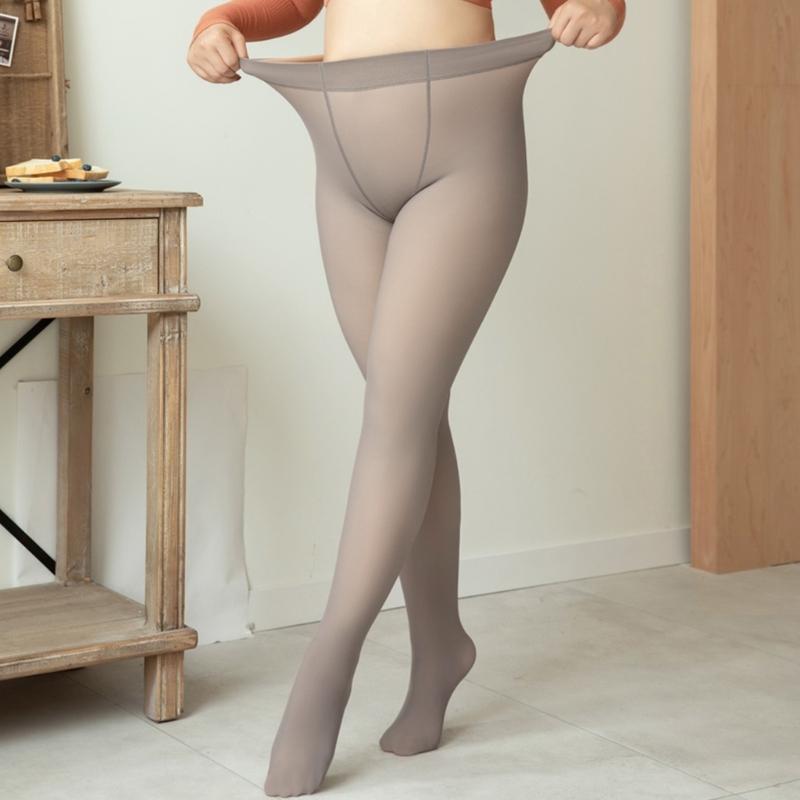 Large Size Fleece Lined Tights Women Leggings Winter Warm Thermal High Waist Pantyhose Opaque Faux Translucent Stockings