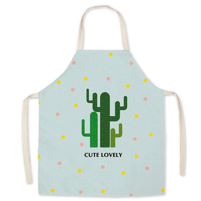 Cactus Print Parent-Child Hemp Apron Set - Sleeveless Home Cleaning Waist Apron for Adults and Kids