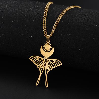 Skyrim Moon Sun Butterfly Pendant Necklace Women Titanium Steel Gold Color Neck Chain Vintage Witchcraft Jewelry Birthday Gift
