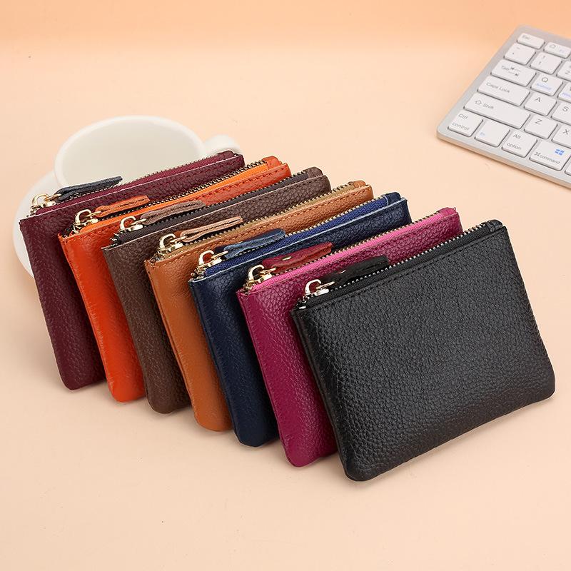 Leather Change Bag, Men's and Women's Card Bag, Soft Leather Mini Coin Bag, Key Storage Bag, First Layer Cowhide Zipper, Small Wallet.
