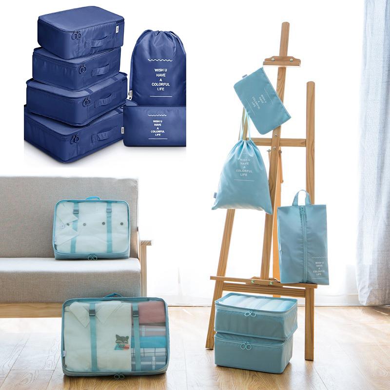 Set de 7 Piezas Bolsas de Almacenamiento para Viaje, Organizador de Maleta Clasificación de Ropa Organizador Plegable, Bolsas Impermeables para Empacar Maleta SNBD021