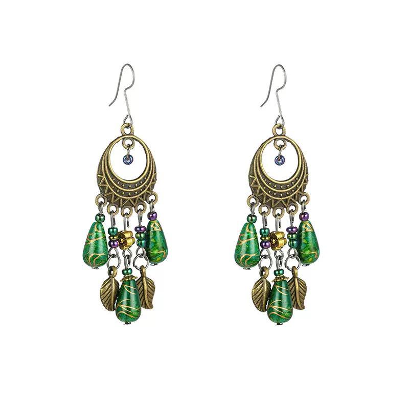 Bohemian Beaded Tassel Earrings - Retro Ethnic Floral Style for Women