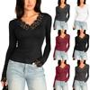 Blusa Feminina Cor V, Decote V com Acabamento em Renda, Cintura Franzida e Mangas Compridas