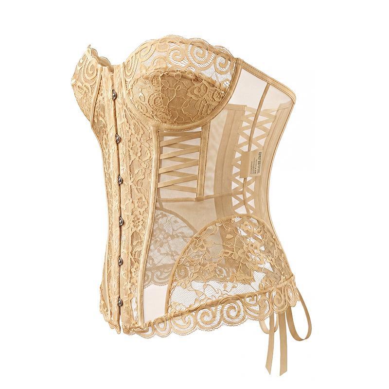 Damen Spitze Korsett Bustier, Trägerloses Vintage Floral Besticktes Taillenformer, Push Up Body Shaper Für Party Club