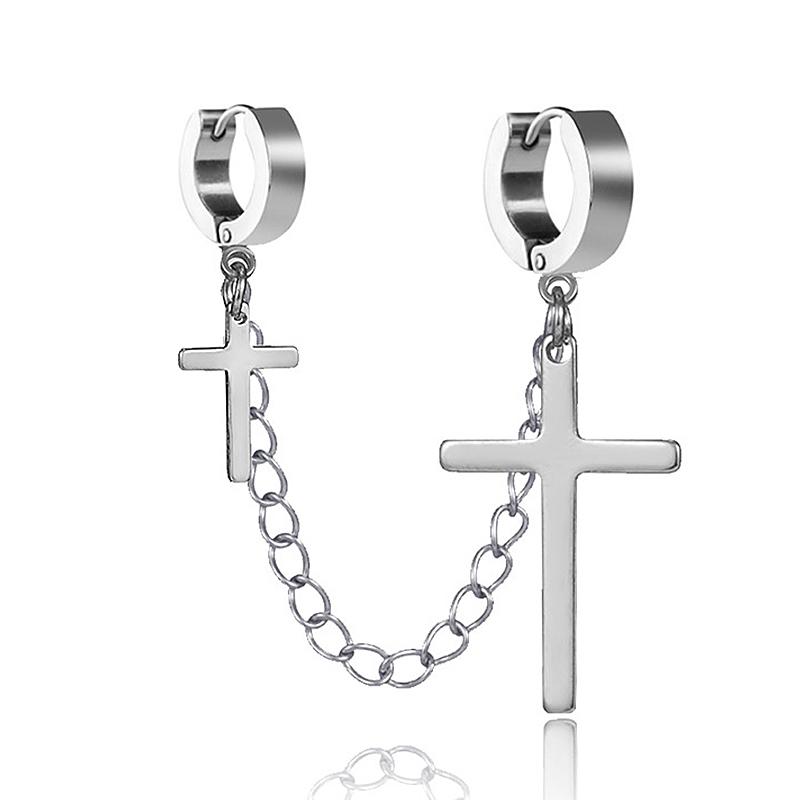 1Pcs Fashion Punk Cross Pendant Clip Earring for Teens Women Men Ear Cuffs Earring Jewelry Retro Metal Chain Tassel Earings