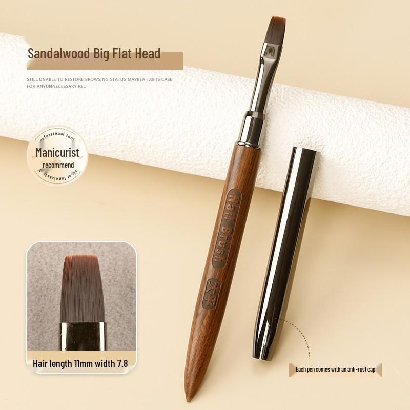 Premium Nail Art Gel Brush with Japanese Sandalwood Handle - Round & Flat Heads