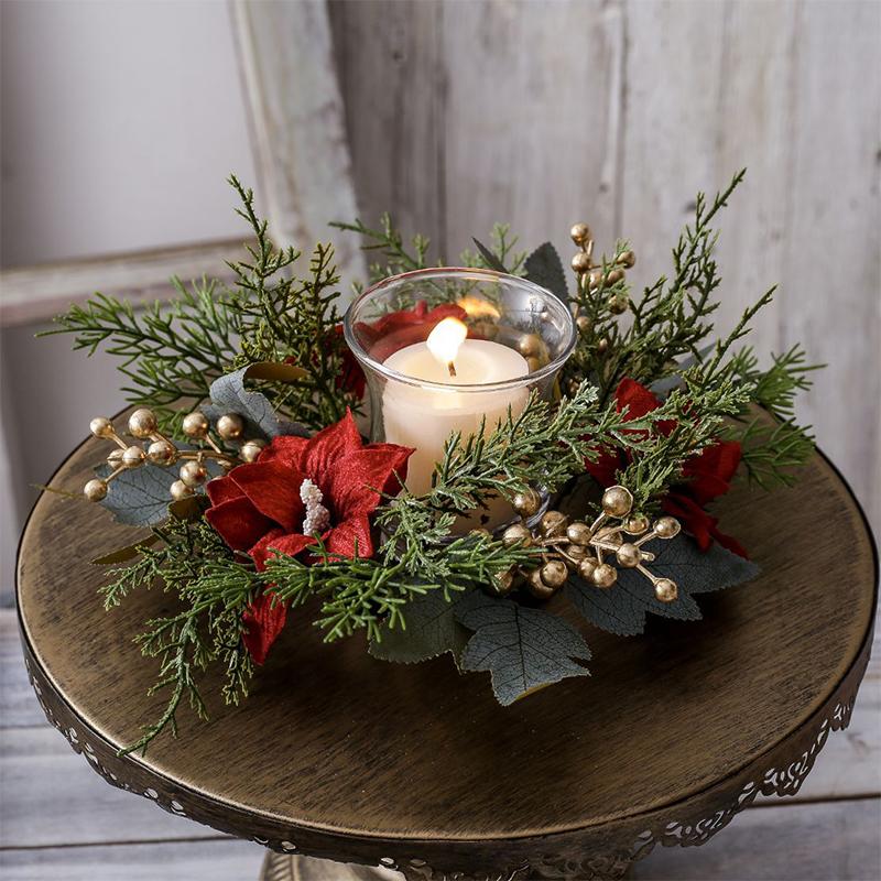 1PC Cross-Border New Christmas Tabletop Candle Aromatherapy  Candle Wreath Ring Faux Flowers