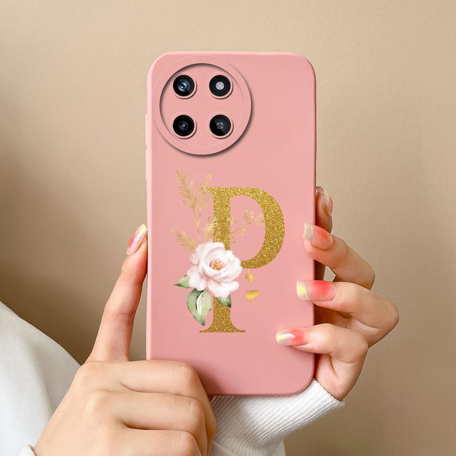 For OPPO Realme 11 4G Phone Case Cute Flower Letters Matte Liquid Silicone Back Cover For Realme11 4G Shockproof Ultrathin Shell