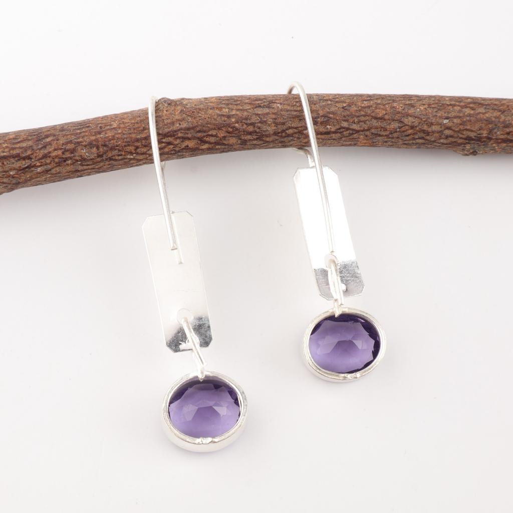 Iolite Gemstone 925 Sterling Silver Jewelry Handmade Earrings 1.9" Gift For Wife EE-168-14