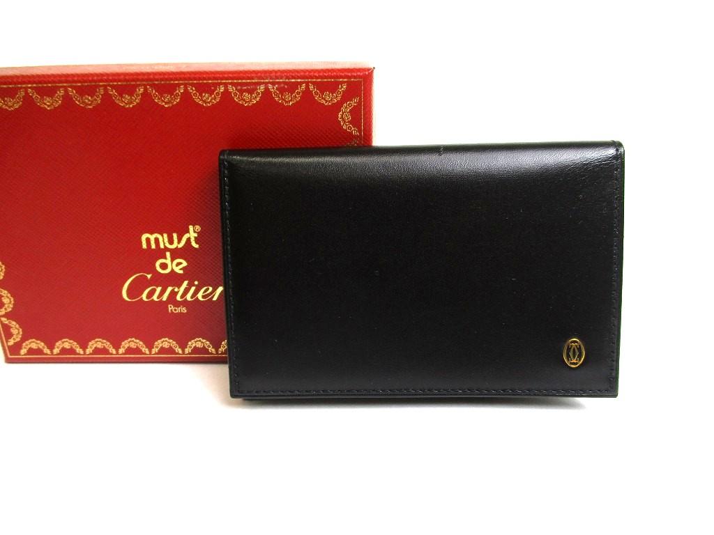 Оригинальный картхолдер Cartier Pasha de Cartier из черной кожи с золотой фурнитурой #a675 Восстановленный