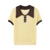 Women's Retro Knit Short Sleeve Polo Top with Contrast Collar