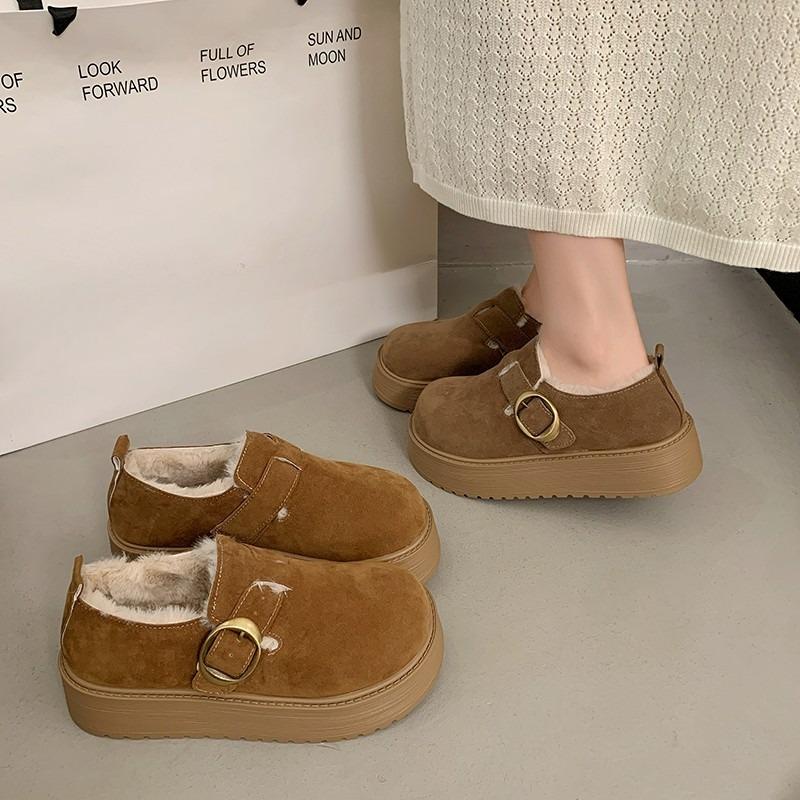 Fashion Platform Women's All-inclusive Velvet Insulation and Heightening Autumn and Winter 2025 New Mary Jane Cotton Shoes