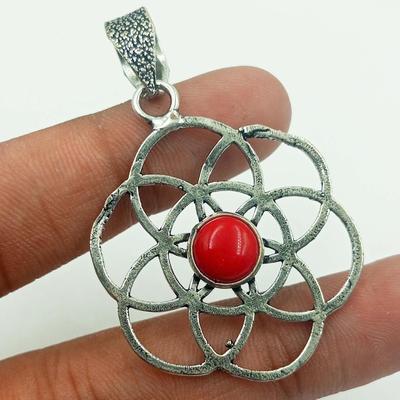 Coral Gemstone 925 Sterling Silver Plated 1pcs Pendent Chris-r180