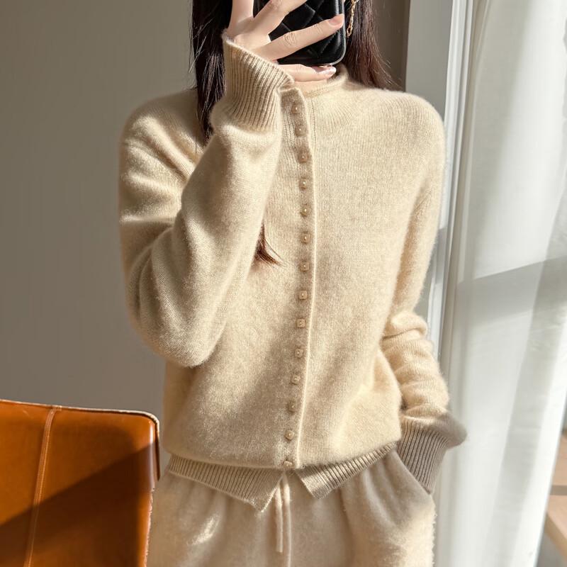 Zhenxu Women s 100% Pure Wool Half-High Collar Cardigan L
