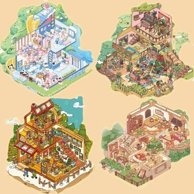 Kreslené miniatúrne scény 3D samolepky Retro DIY PET samolepky na krajinu Dekompresia Kórejské papiernictvo Scrapbooking Plagáty