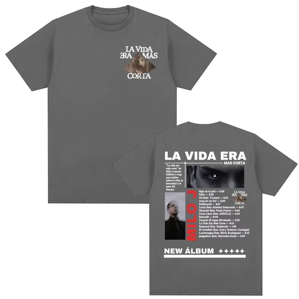 Rap Singer Milo J La Vida Era Mas Cortas New Album Tour Pattern SpringSummer Unisex Harajuku Hiphop Tshirt Street Wear Y2K