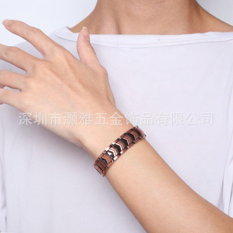 Mens Vintage Magnetic Alloy Bracelet With Geometric Design Letter Motif Electroplated Copper Tone
