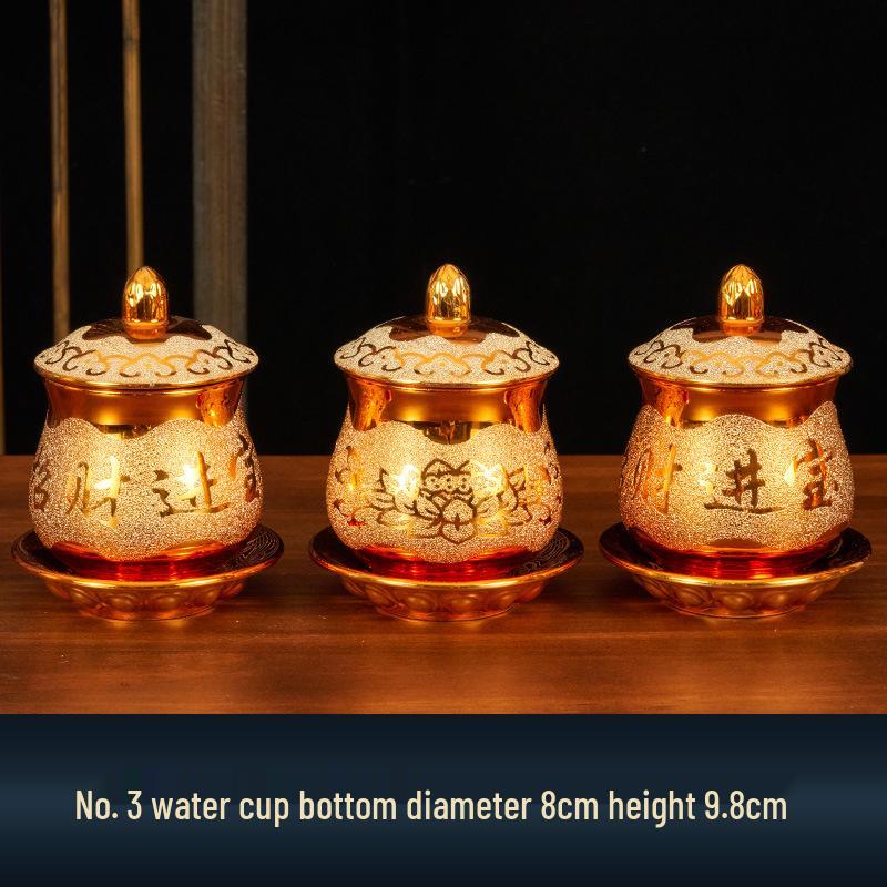 Buddhist Household Ceramic Offering Set: Incense Burner, Water Cup, Fruit Plate, Vase