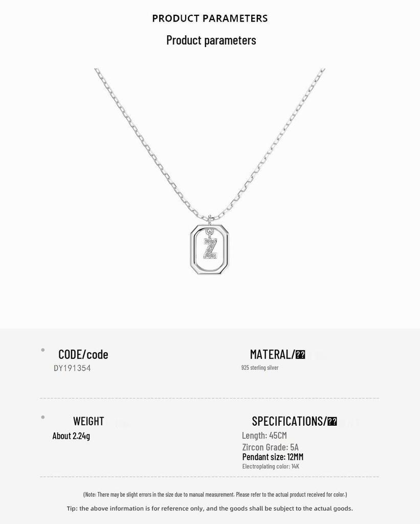 925 Silver Alphabet Pendant Necklace with Zircon Detailing - Women's Elegant & Unique Design
